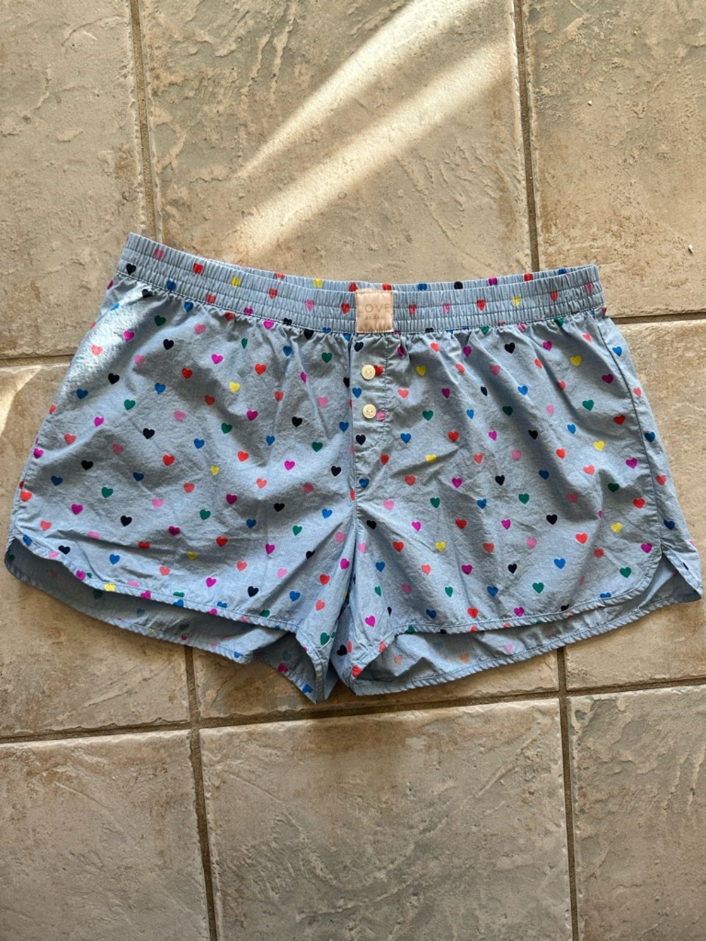 Love by GAP Dreamer Multi Heart Cerulean Print Poplin 100% Cotton Shorts Size S